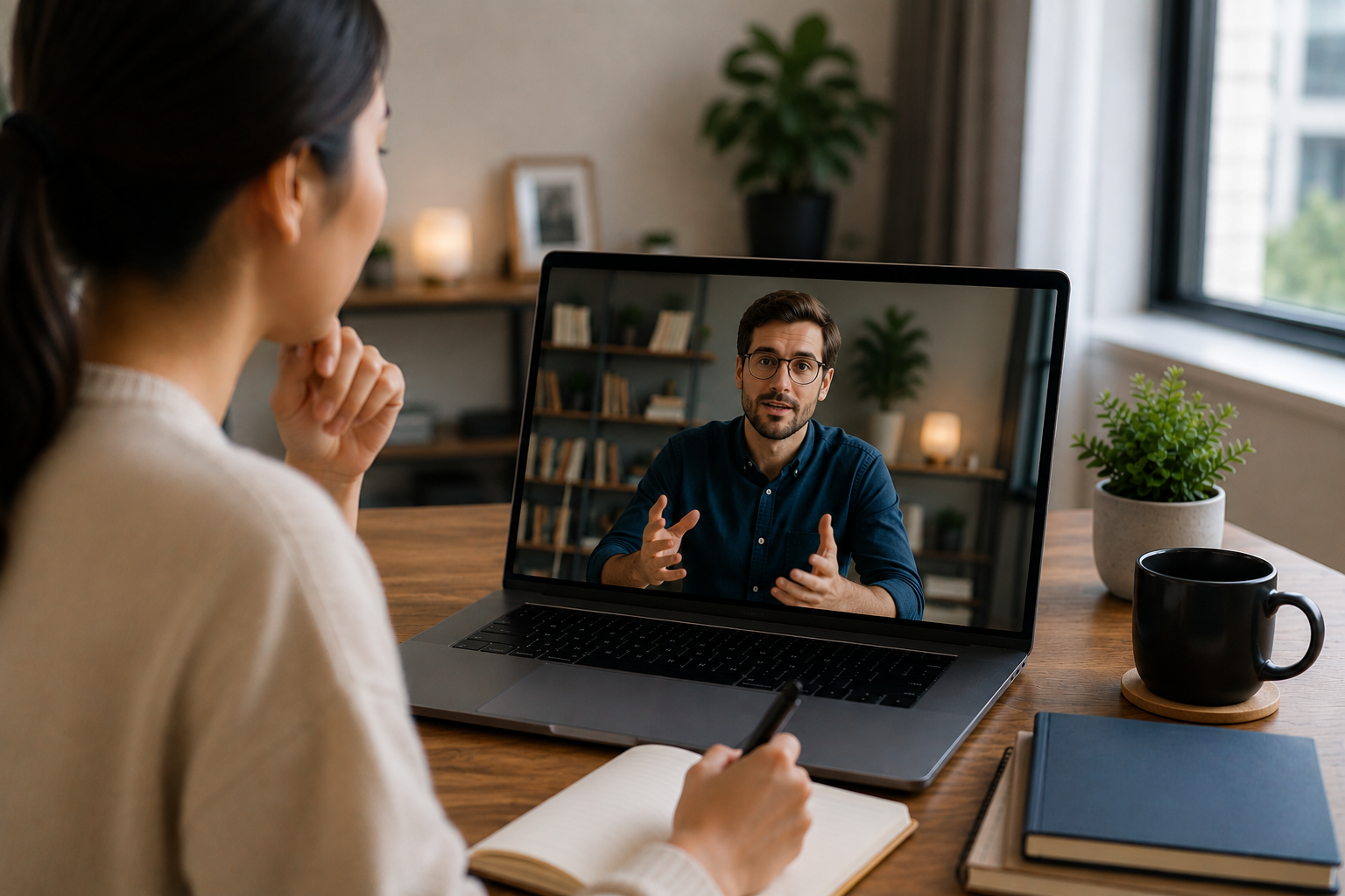 Mentee on video call with mentor